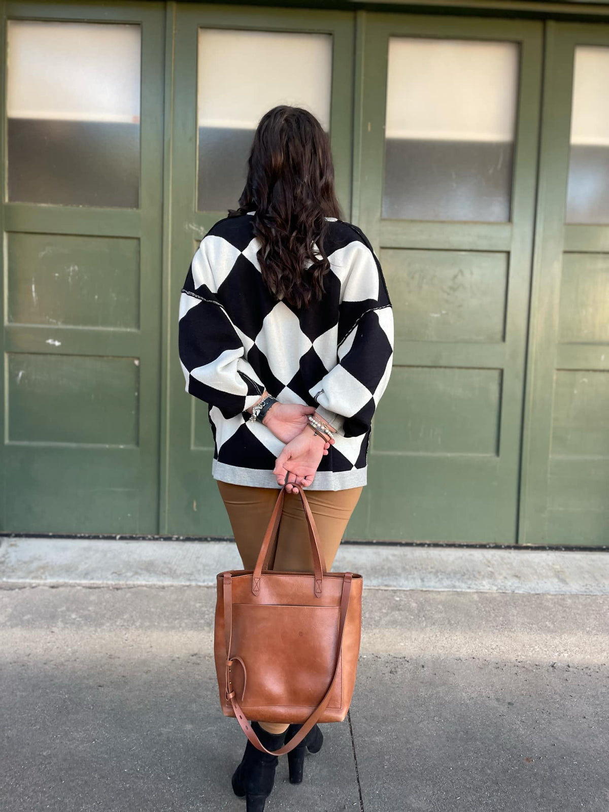 Contrast Trim Cardigan in Black Checkers