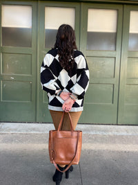 Contrast Trim Cardigan in Black Checkers