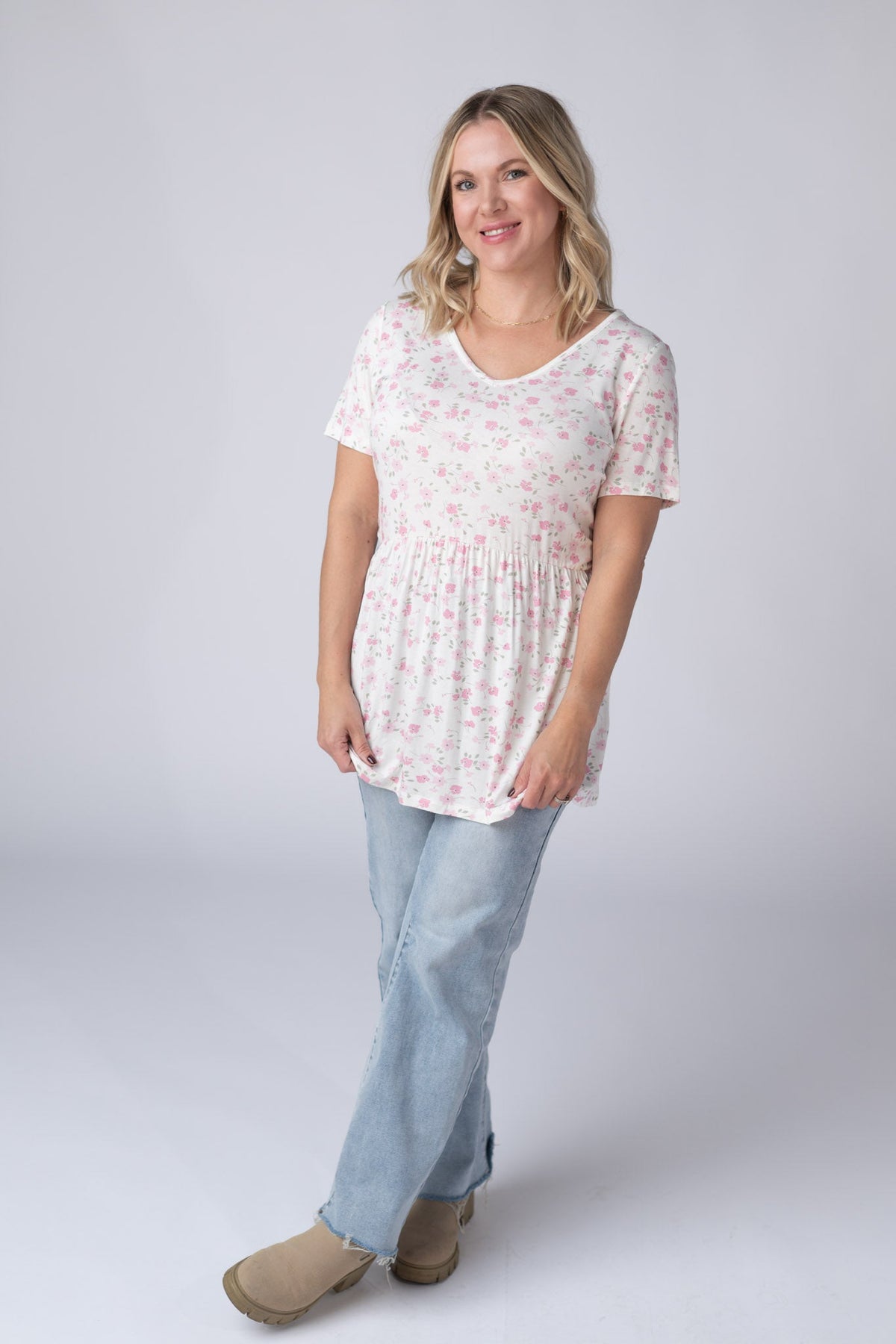 Sarah Ruffle Short Sleeve in Pretty in Pink Floral