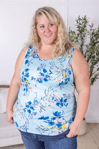 Luxe Crew Tank in Light Blue Floral Bliss