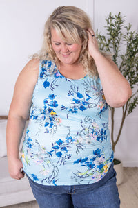 Luxe Crew Tank in Light Blue Floral Bliss