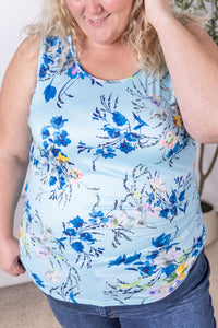Luxe Crew Tank in Light Blue Floral Bliss