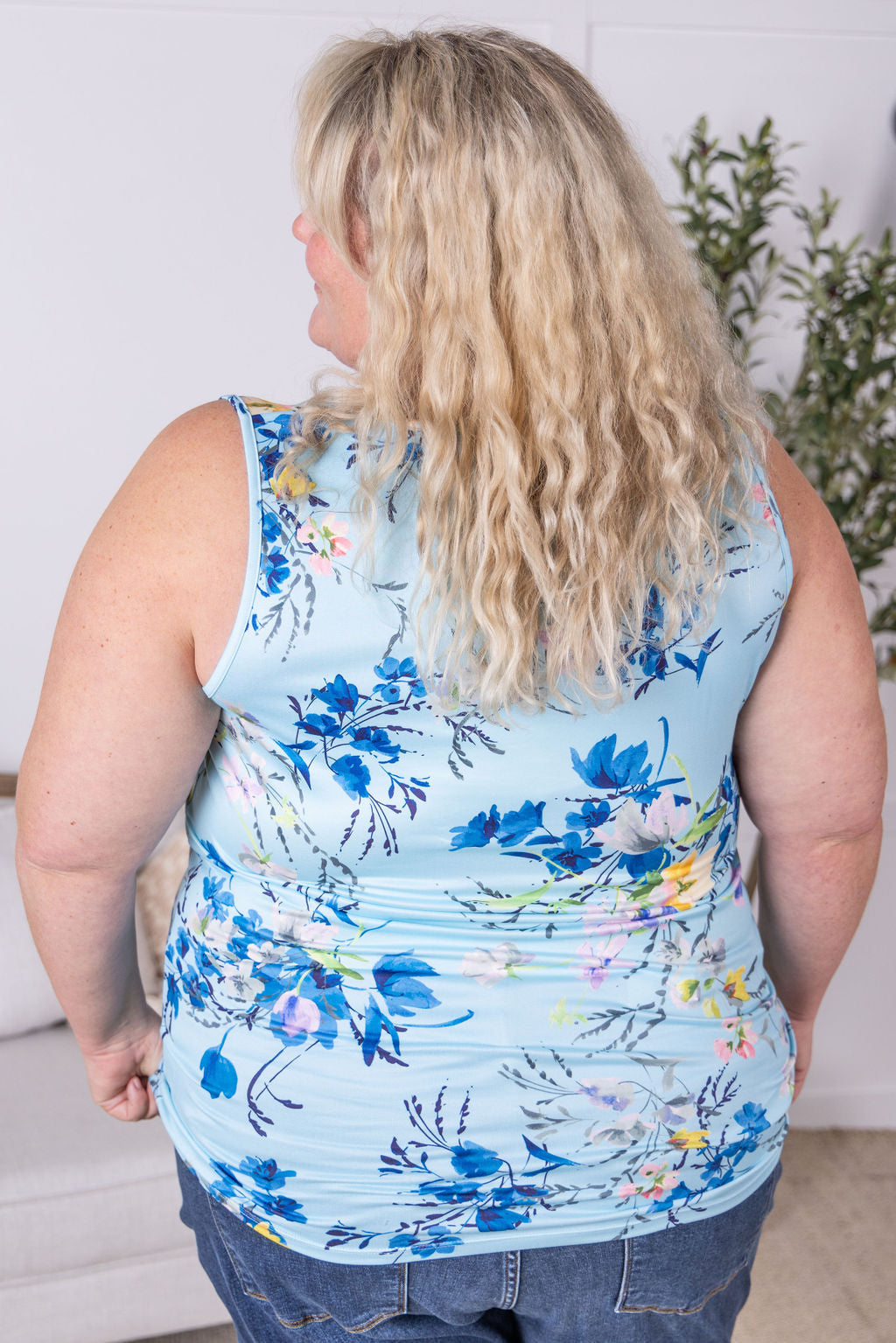 Luxe Crew Tank in Light Blue Floral Bliss