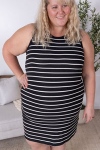 Mariah Ribbed Dress in  Black Stripes