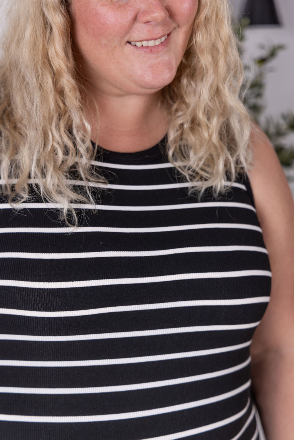 Mariah Ribbed Dress in  Black Stripes