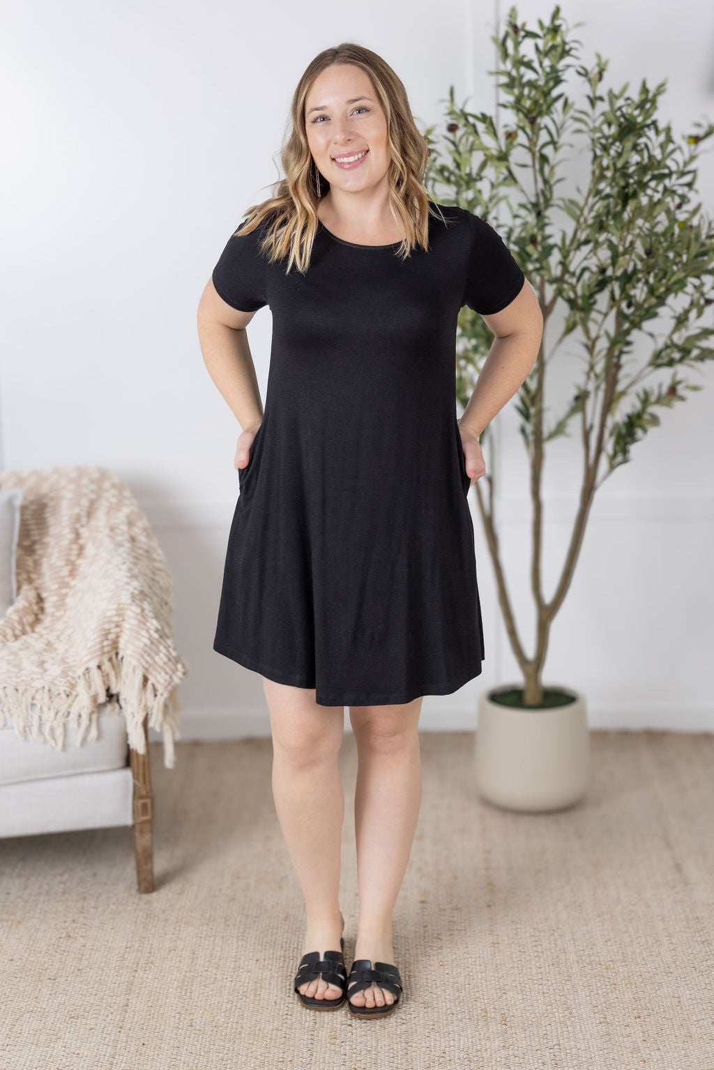 Roxy Swing Tunic Dress in Black