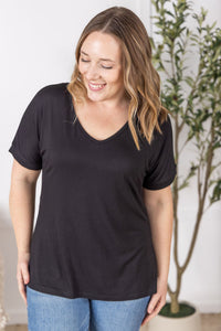 Bamboo V Neck Tee in Black