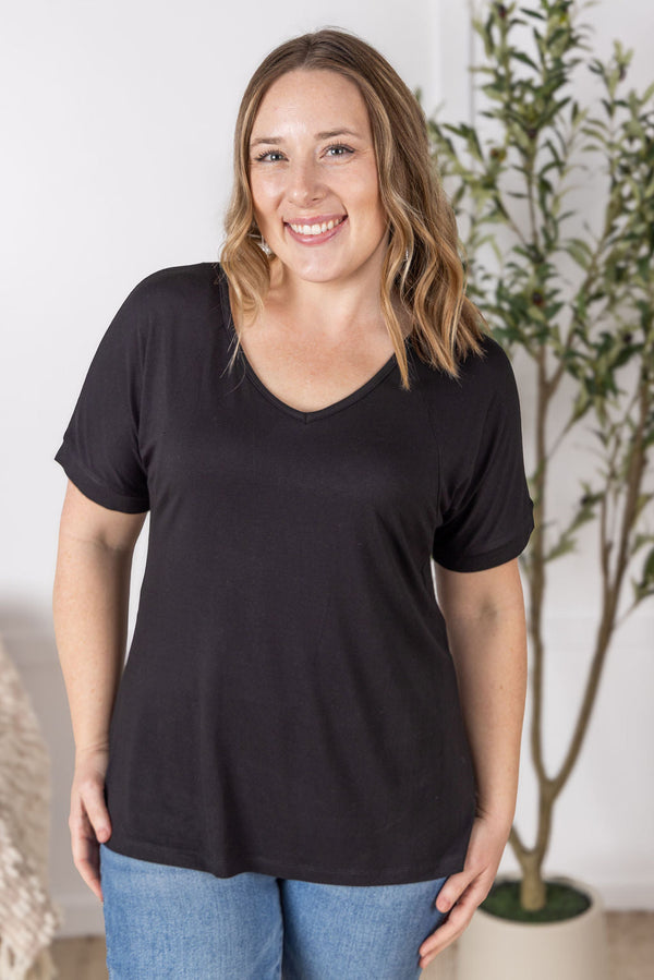 Bamboo V Neck Tee in Black