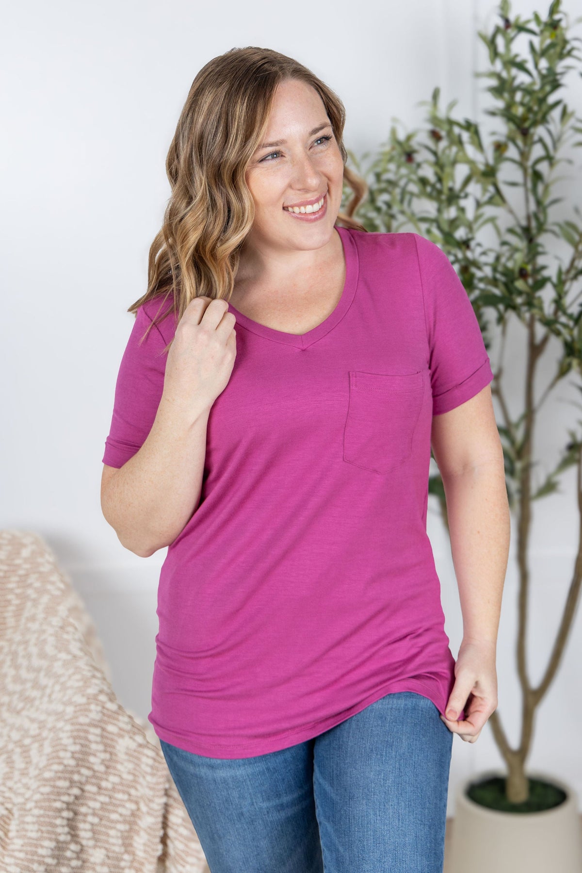 Sophie Pocket Tee in Magenta