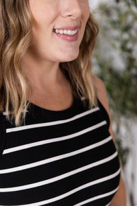 Mariah Ribbed Dress in  Black Stripes