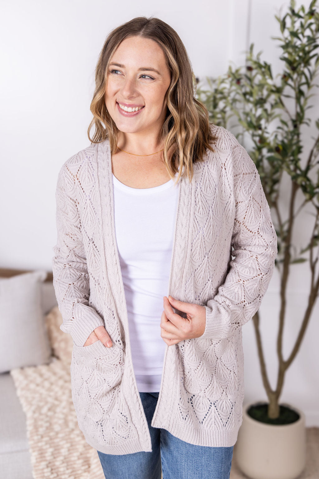 Open Knit Cardigan in Neutral