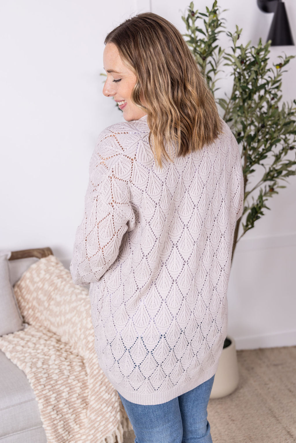 Open Knit Cardigan in Neutral