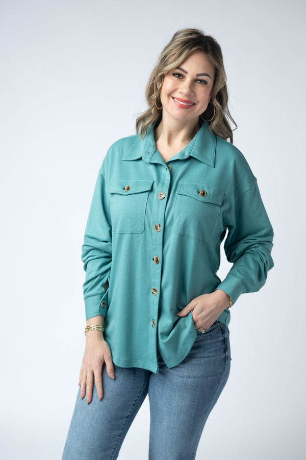 Brenna Button Down Top in Teal