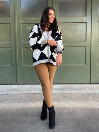 Contrast Trim Cardigan in Black Checkers