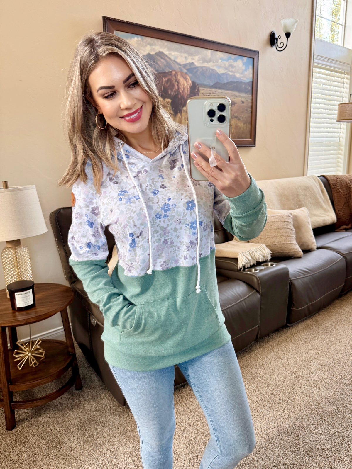 Hailey Pullover Hoodie in Spring Meadows and Sage