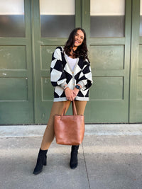 Contrast Trim Cardigan in Black Checkers