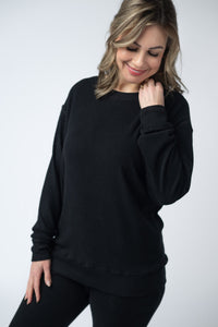 Corrine Ribbed Pullover Top in Black