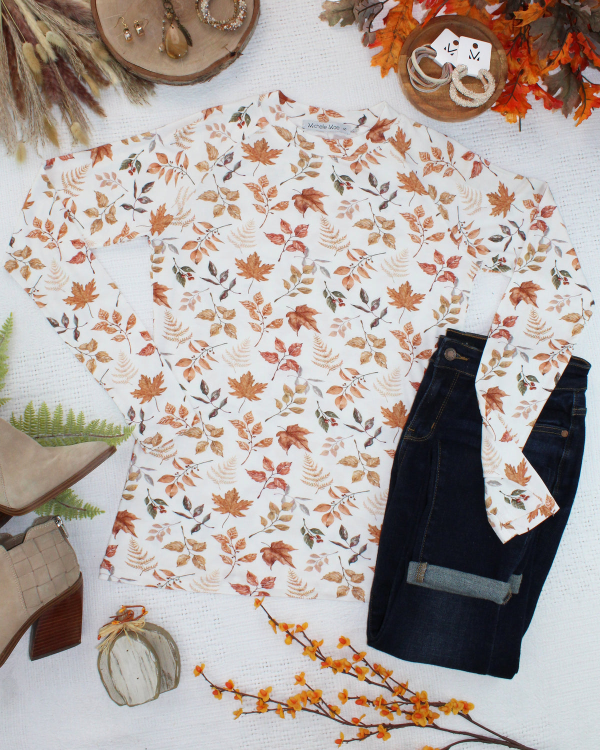 Blair Long Sleeve Top in Harvest Leaves