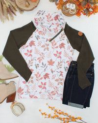 Classic Zoey ZipCowl Sweatshirt in Autumn Leaves and Olive