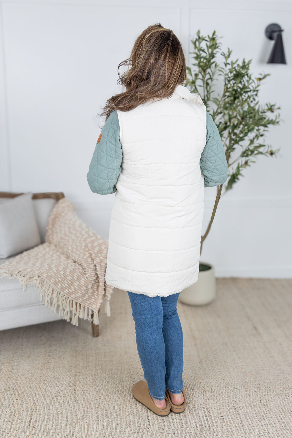 Harlow Long Vest in Cream