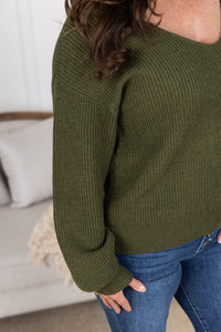 Bethany Bow Knit Sweater in Olive