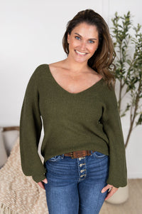 Bethany Bow Knit Sweater in Olive