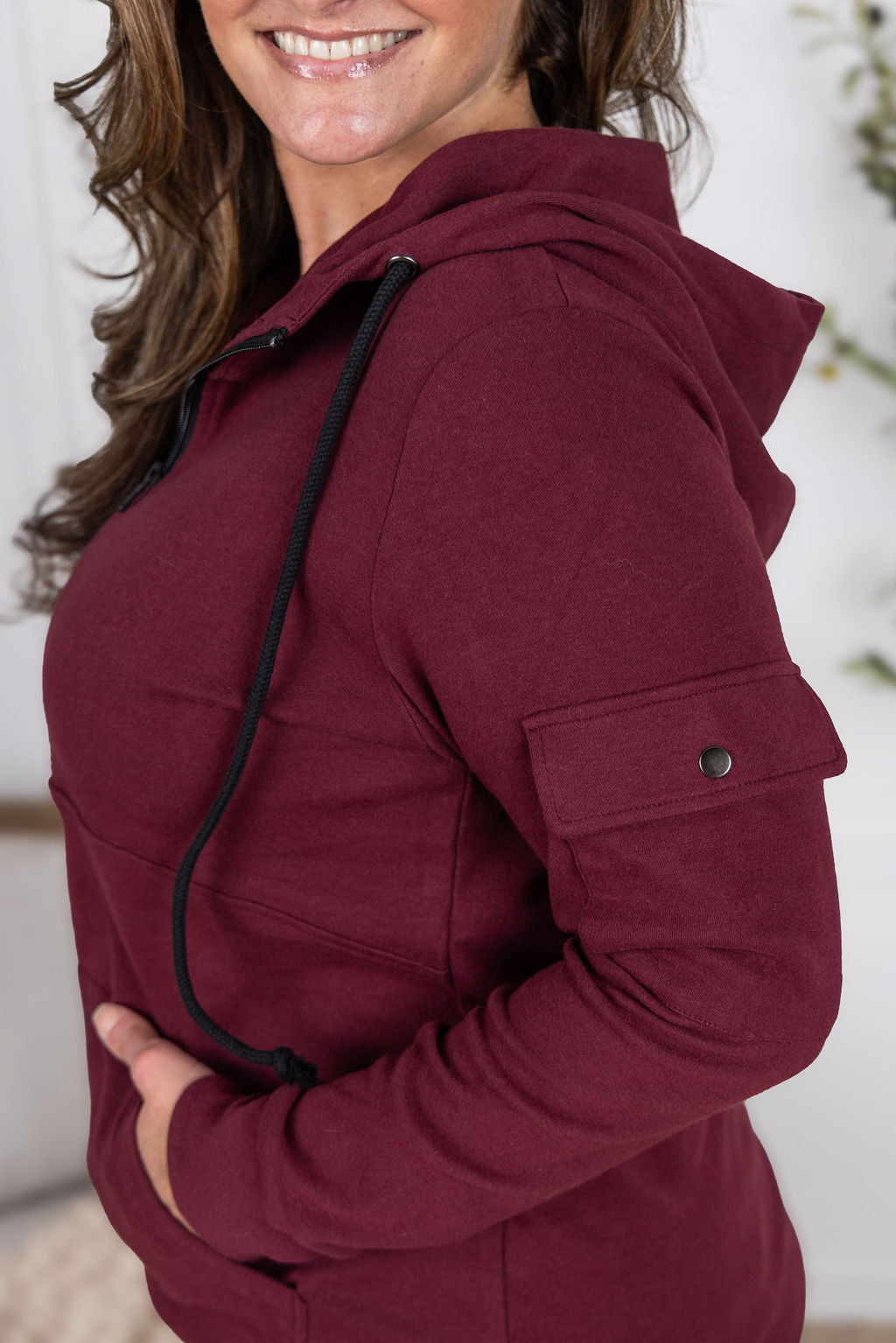 Pixie Pocket Half Zip Hoodie in Burgundy