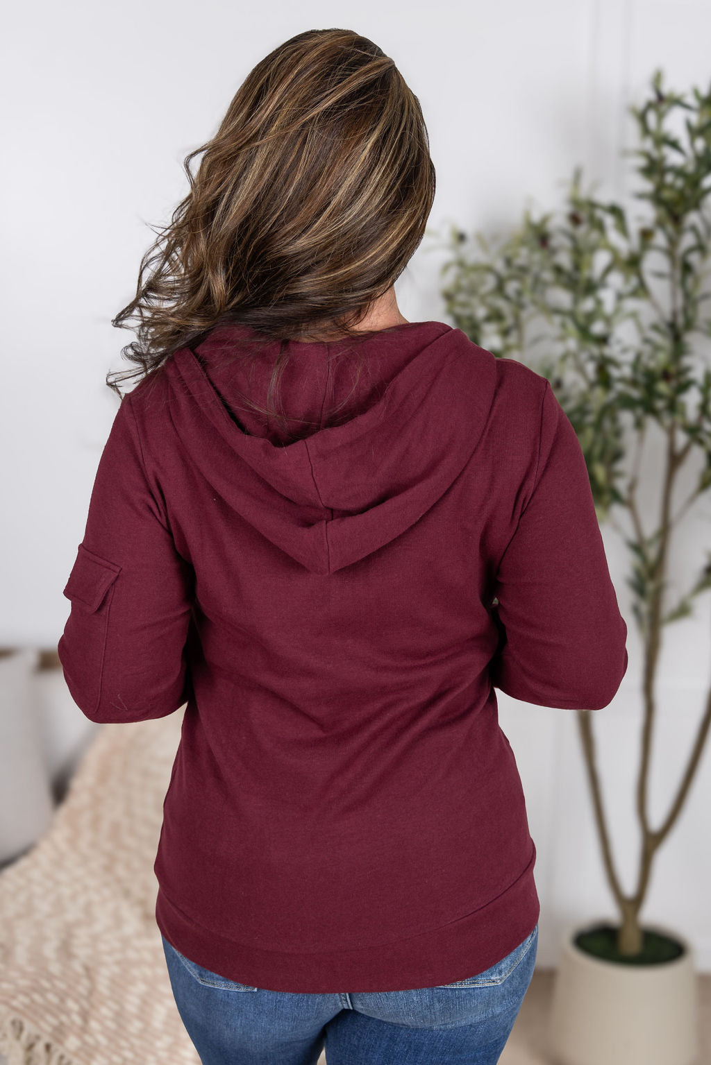 Pixie Pocket Half Zip Hoodie in Burgundy