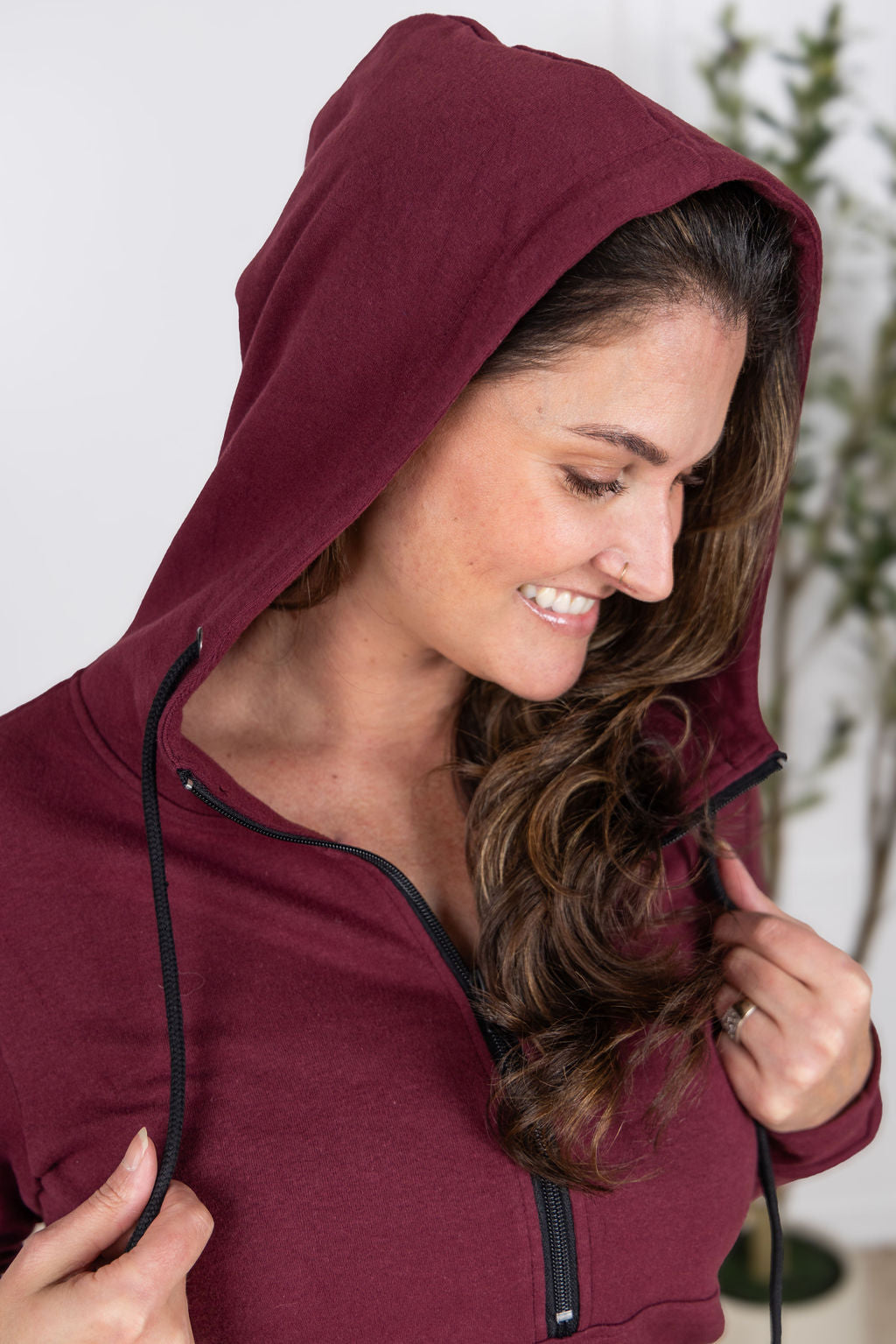 Pixie Pocket Half Zip Hoodie in Burgundy