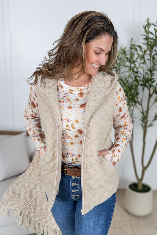 Heather Hooded Vest in Beige