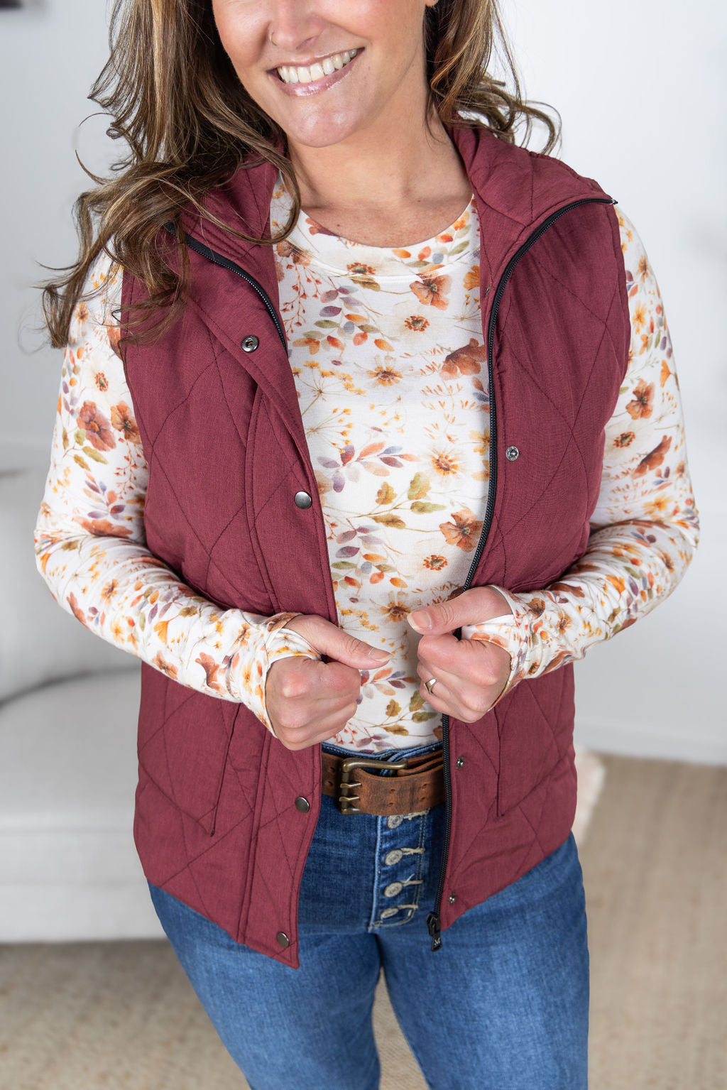 Remy Zip Up Vest in Heathered Burgundy