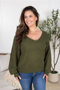 Bethany Bow Knit Sweater in Olive