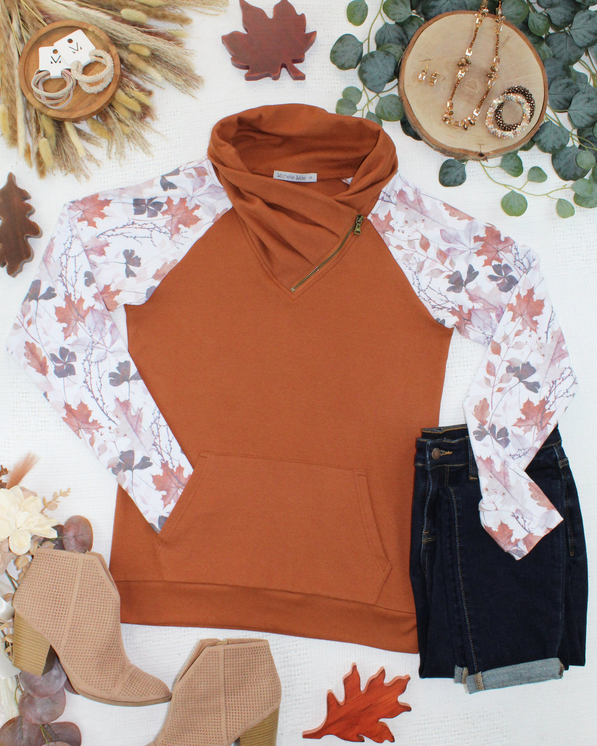 Classic Zoey ZipCowl Sweatshirt in Maple and Fall Foliage