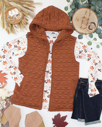 Heather Geometric Hooded Vest in Rust