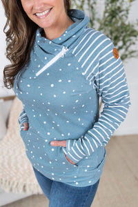 Zoey ZipCowl Sweatshirt in Teal Dots and Stripes