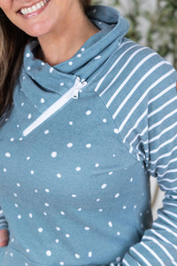 Zoey ZipCowl Sweatshirt in Teal Dots and Stripes