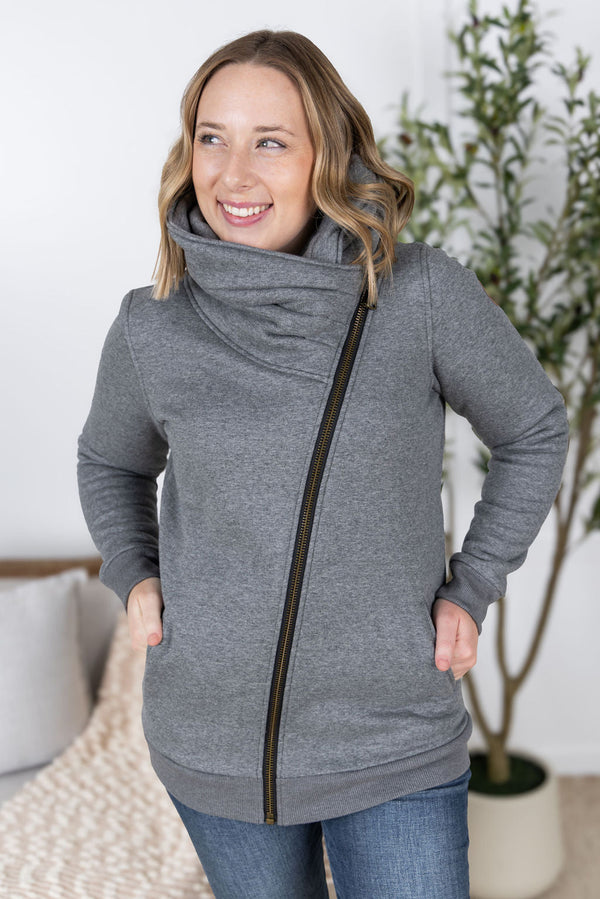 Quinn ZipUp Cowl in Charcoal