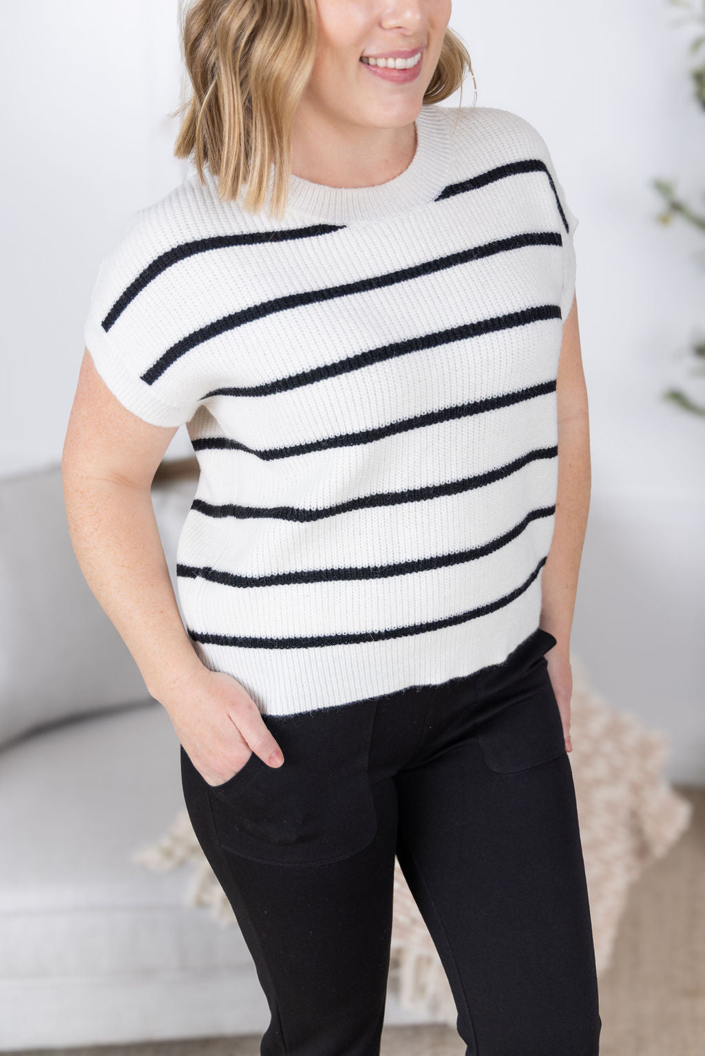 Striped Sweater Top in Ivory