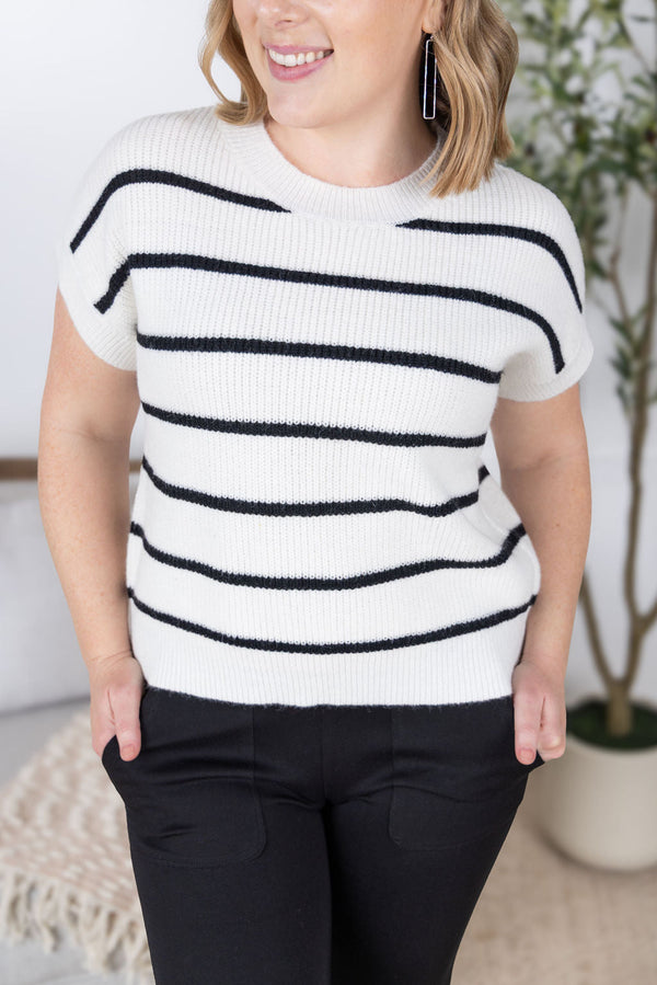 Striped Sweater Top in Ivory