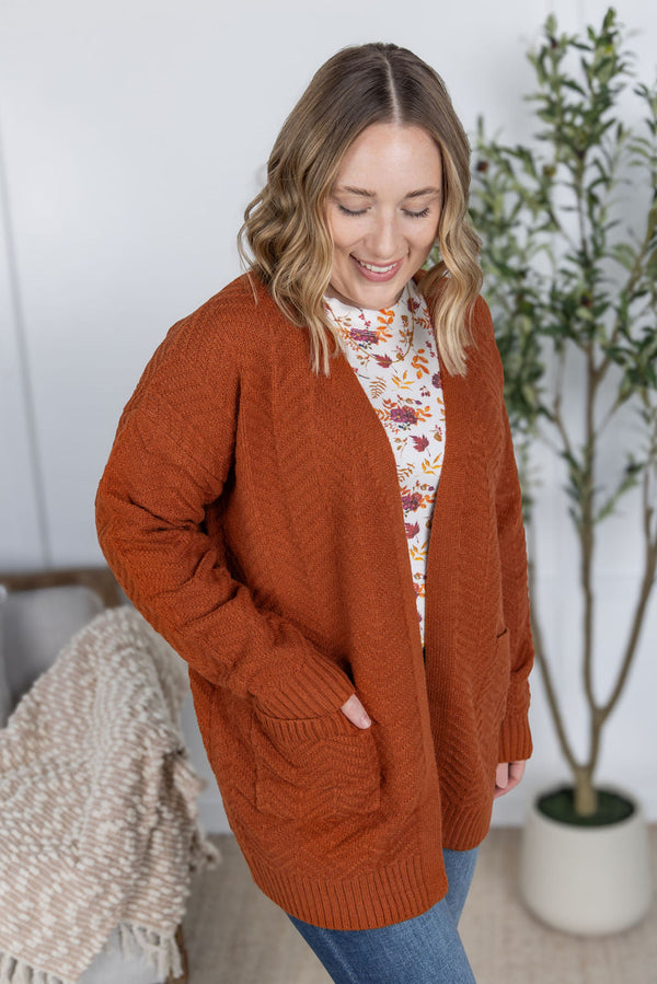 Billie Open Knit Cardigan in Rust