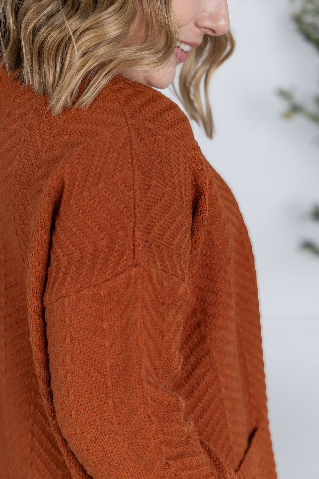 Billie Open Knit Cardigan in Rust