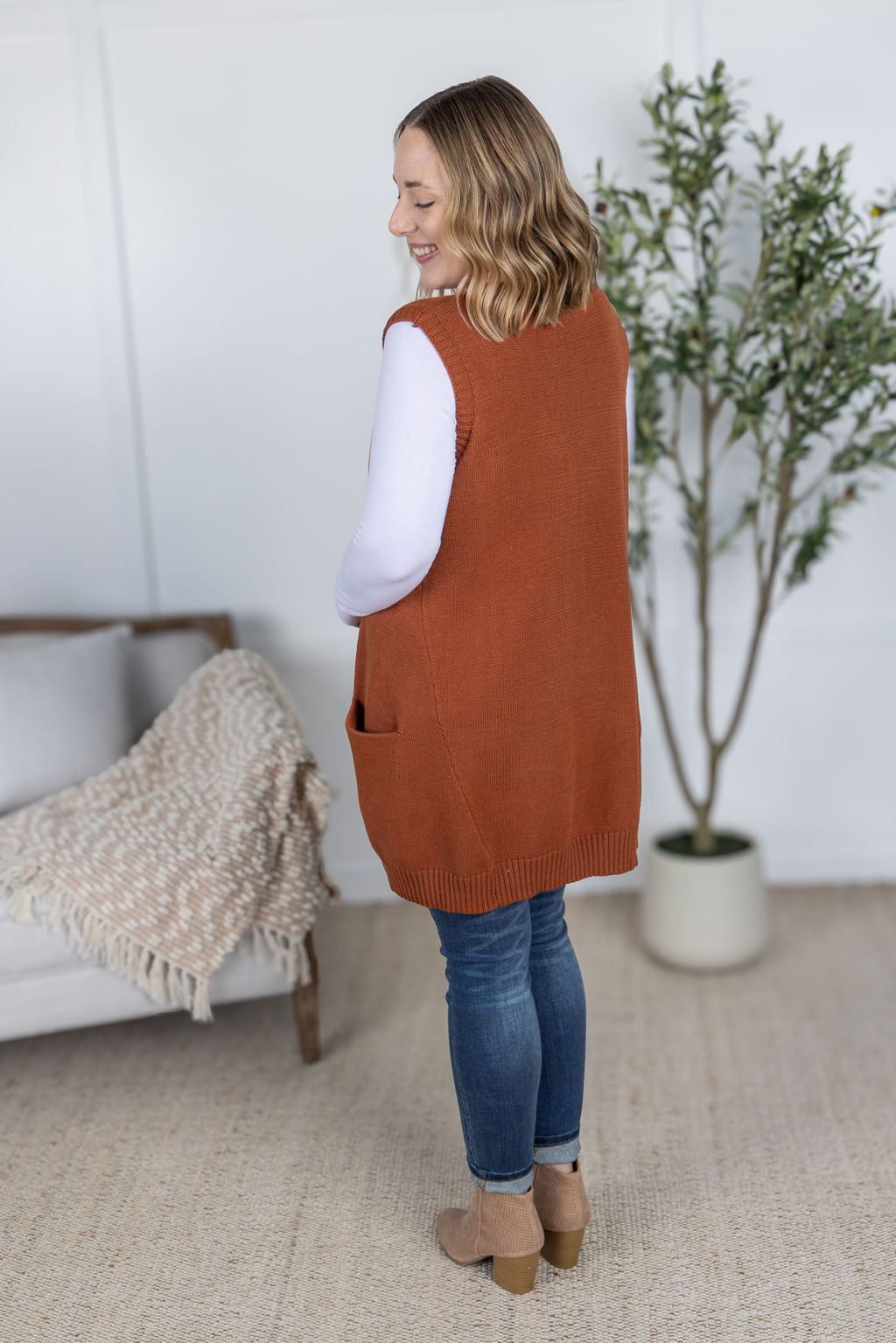 Tunic Sweater Vest in Rust