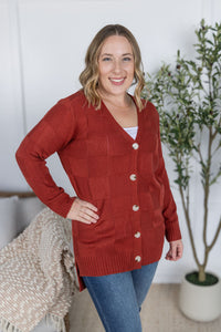 Chelsea Checkered Cardigan in Brick
