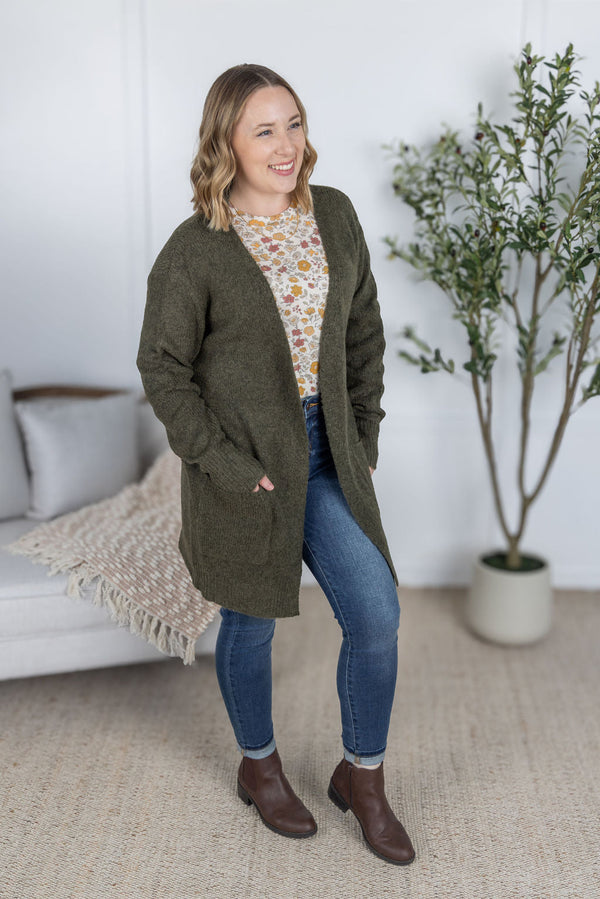 Madison Cozy Cardigan in Dark Olive