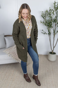 Madison Cozy Cardigan in Dark Olive