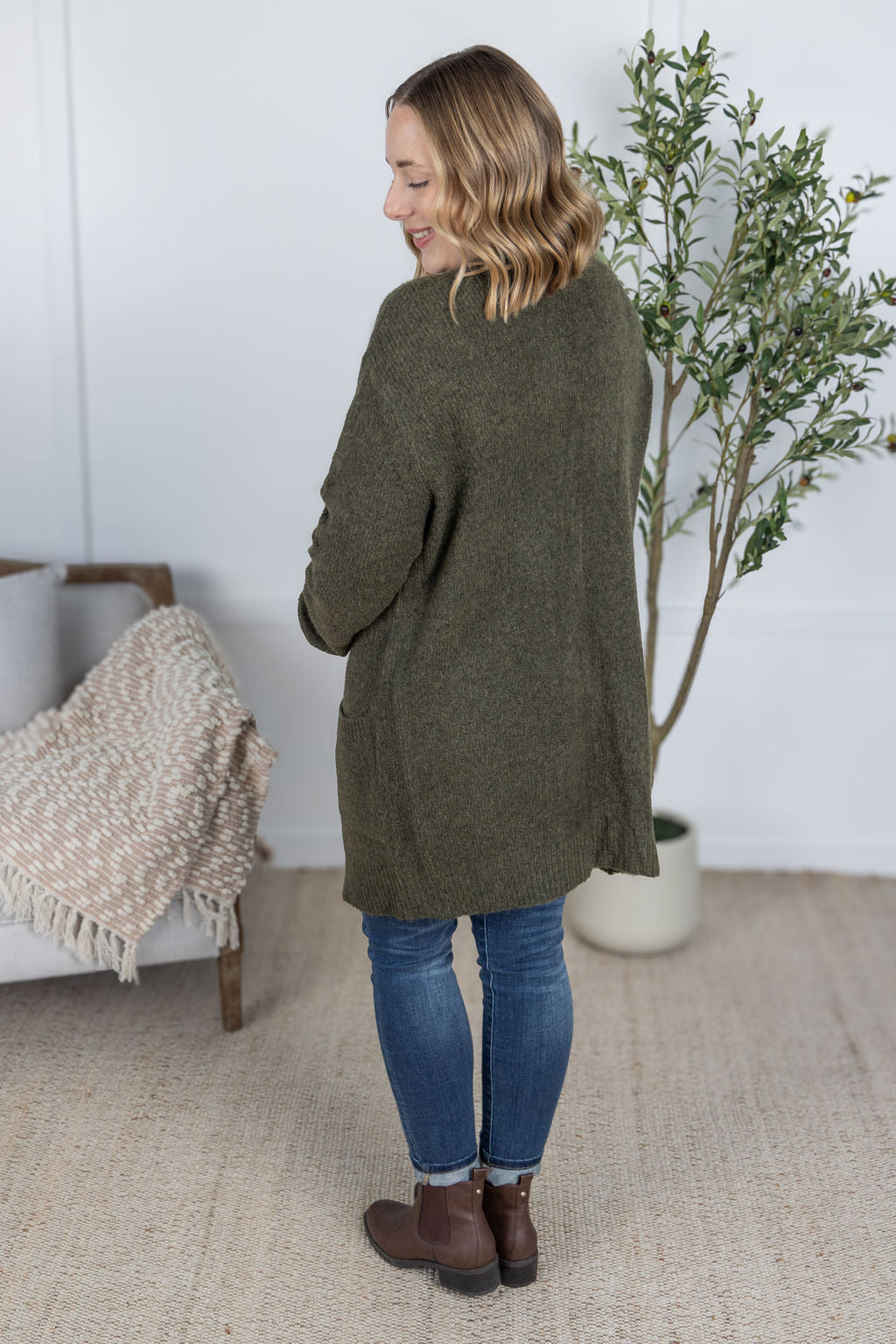 Madison Cozy Cardigan in Dark Olive