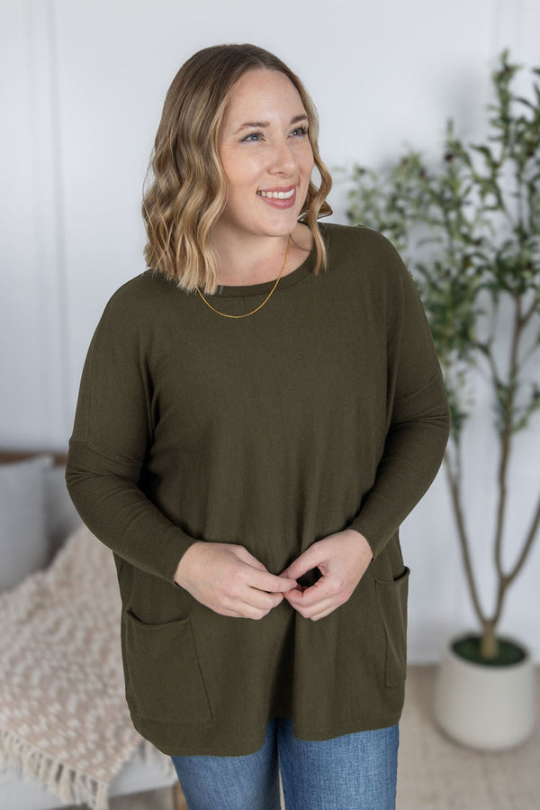 Naomi Pocket Sweater in Olive