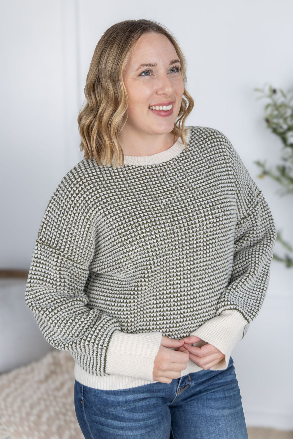 Charlotte Sweater in Olive and Cream