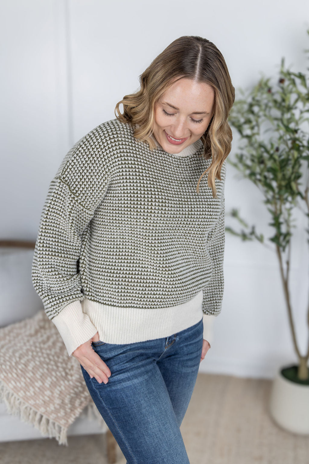 Charlotte Sweater in Olive and Cream