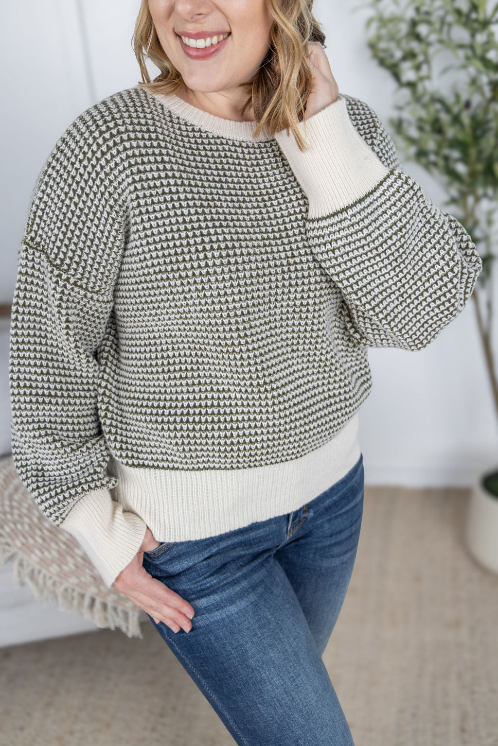 Charlotte Sweater in Olive and Cream